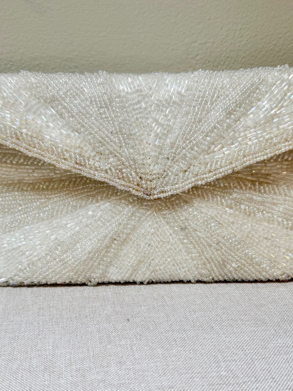 Max New York White Iridescent Beaded Clutch Purse Handbag Evening Bag